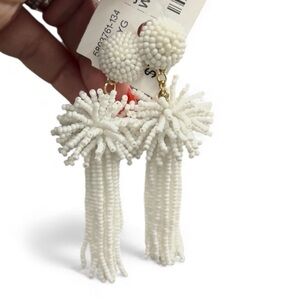 White Beaded Tassel Earrings